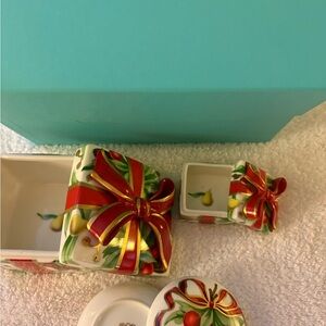 Tiffany & Co. Holiday Ceramic Box with Red and Gold Accents